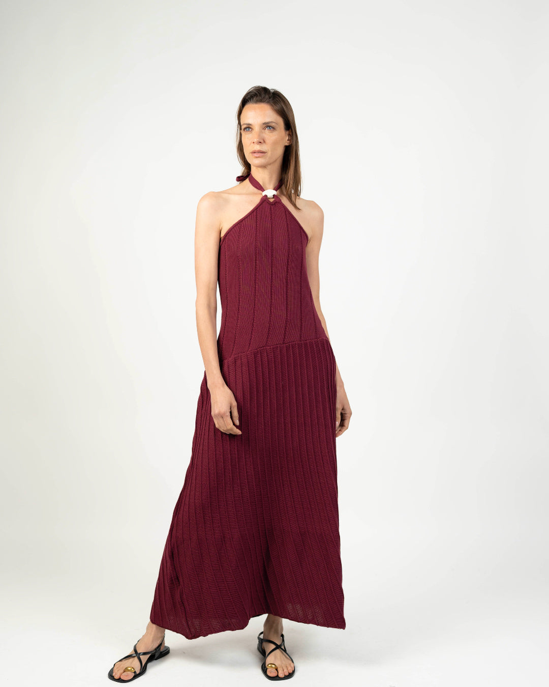 Vestido midi tejido & cerámica gres - Detalle tejido artesanal