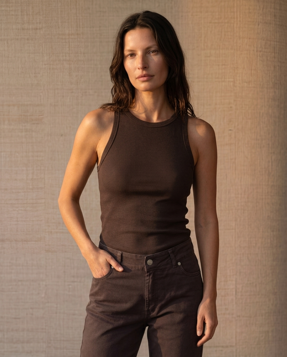 Tank Top Clásico Halter Marrón Oscuro - frente