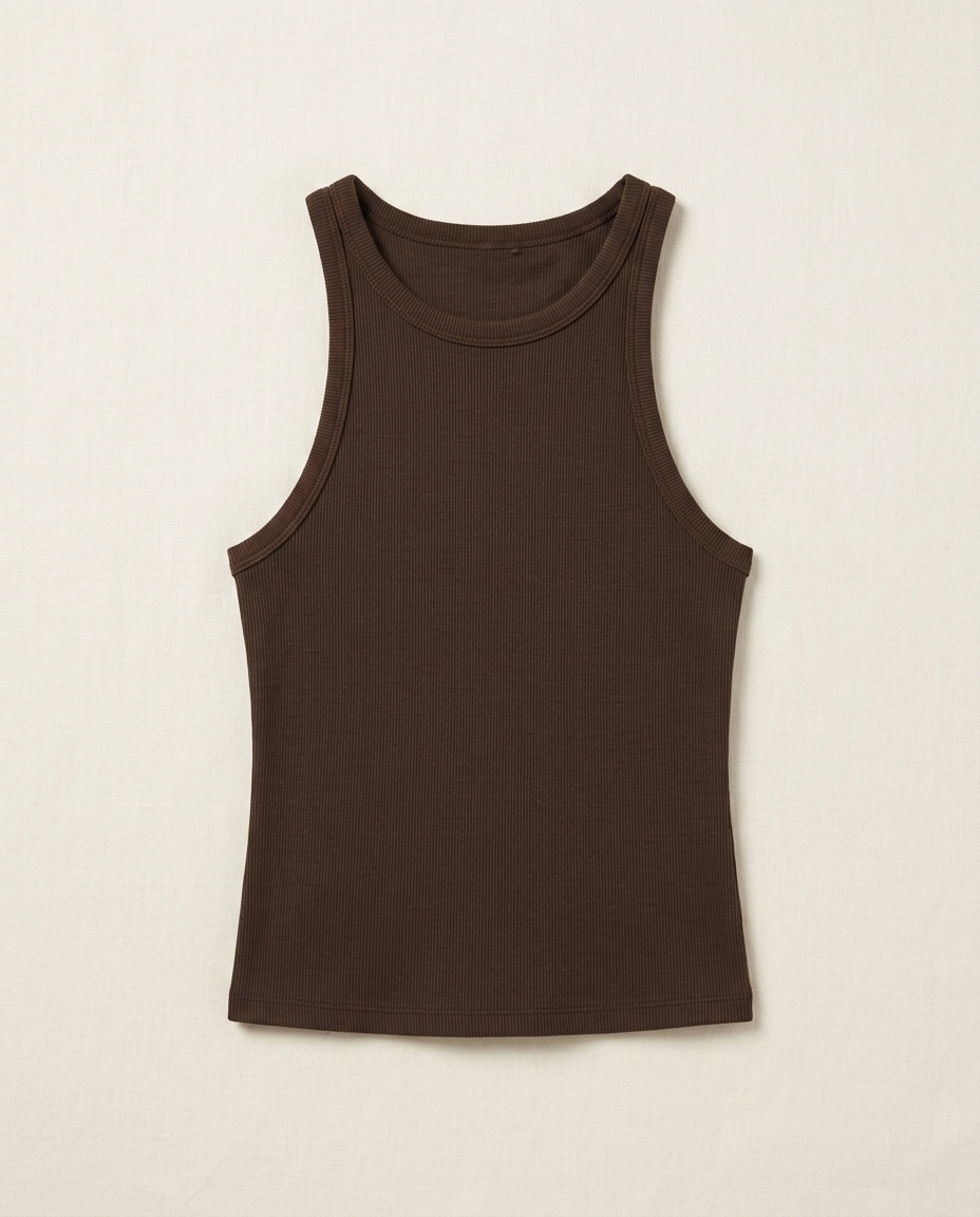Tank Top Clásico Halter Marrón Oscuro - flatlay