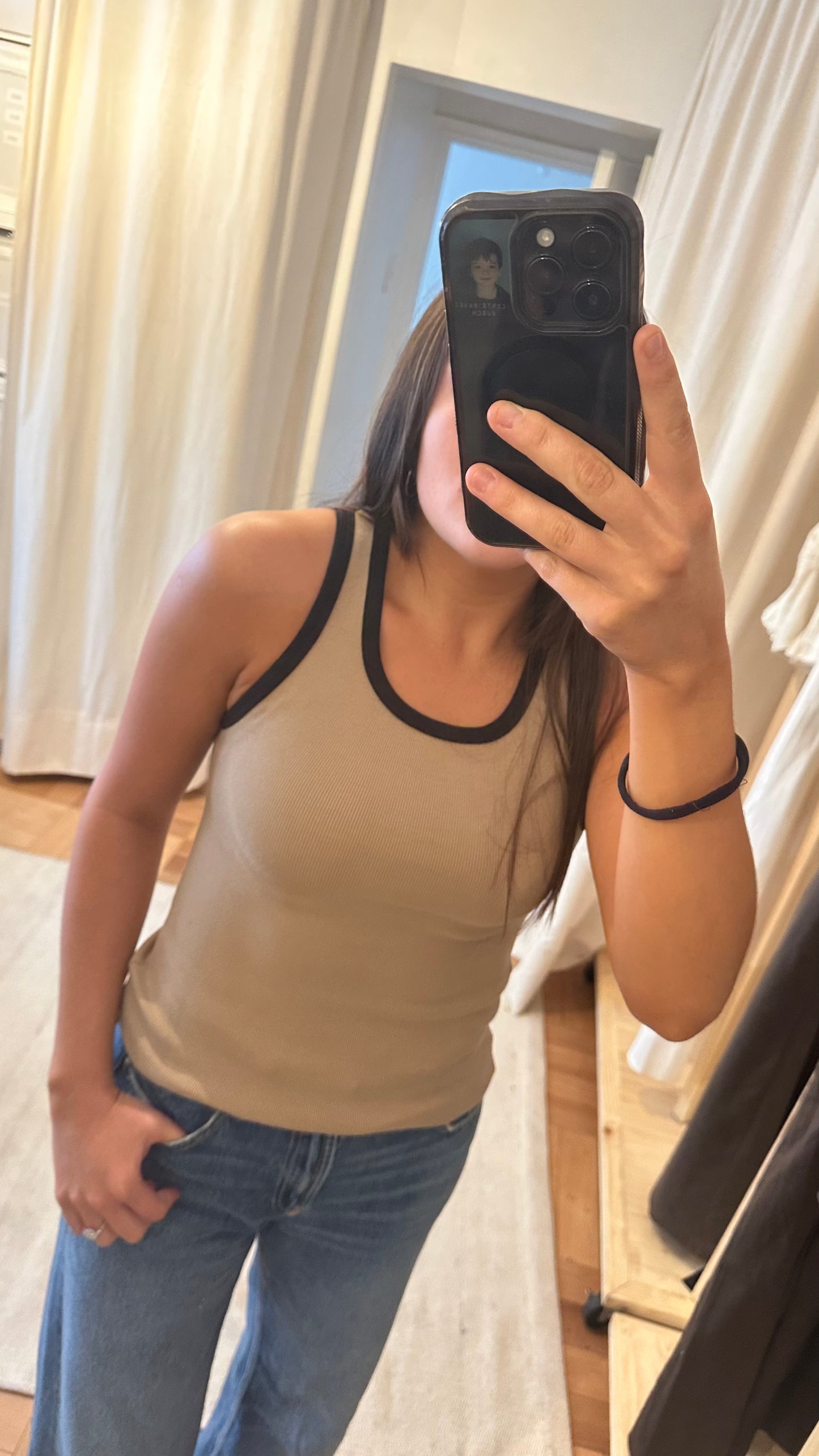 Tank Top - Camel borde Negro