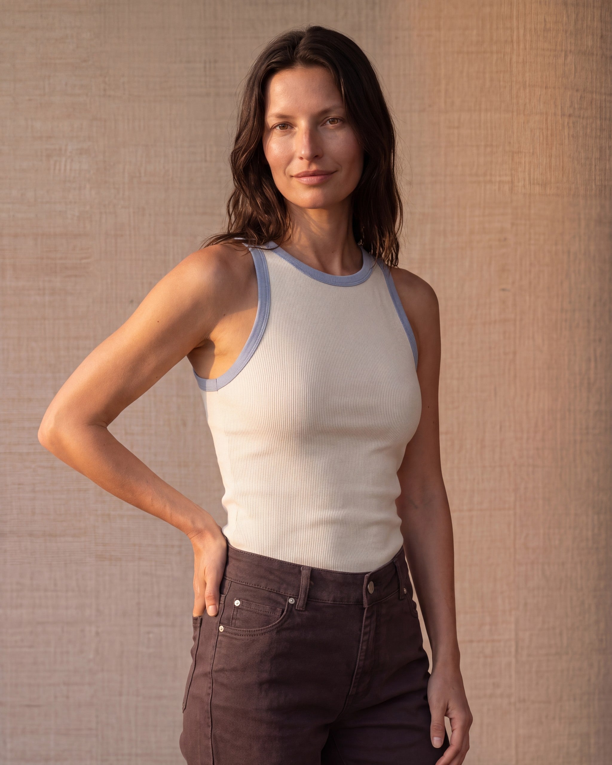 Tank Top Halter Crudo Borde Celeste