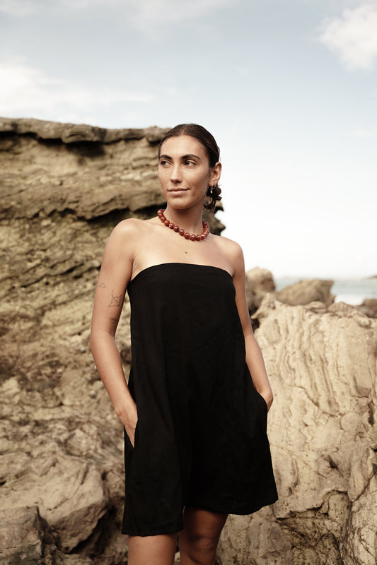 Little Petra - Vestido Lino Strapless Corto