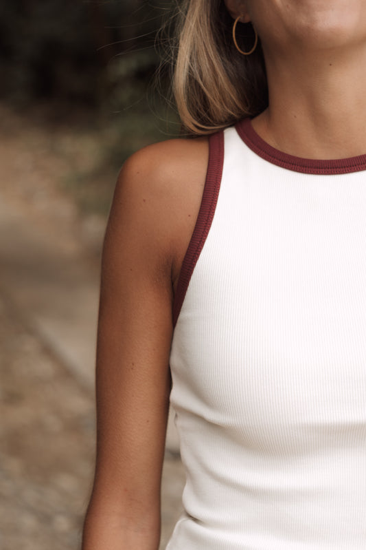 Tank Top Halter - Ivory & Red Wine