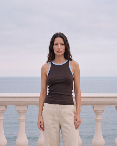 Tank Top Halter Café Borde Celeste