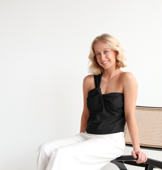 Seashell One Shoulder Linen Top - Negro