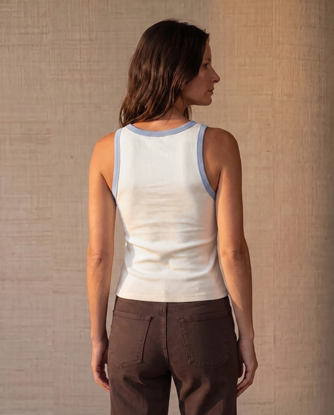 Tank Top Halter Crudo Borde Celeste