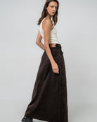 Falda cotelé color Marrón - Vista trasera