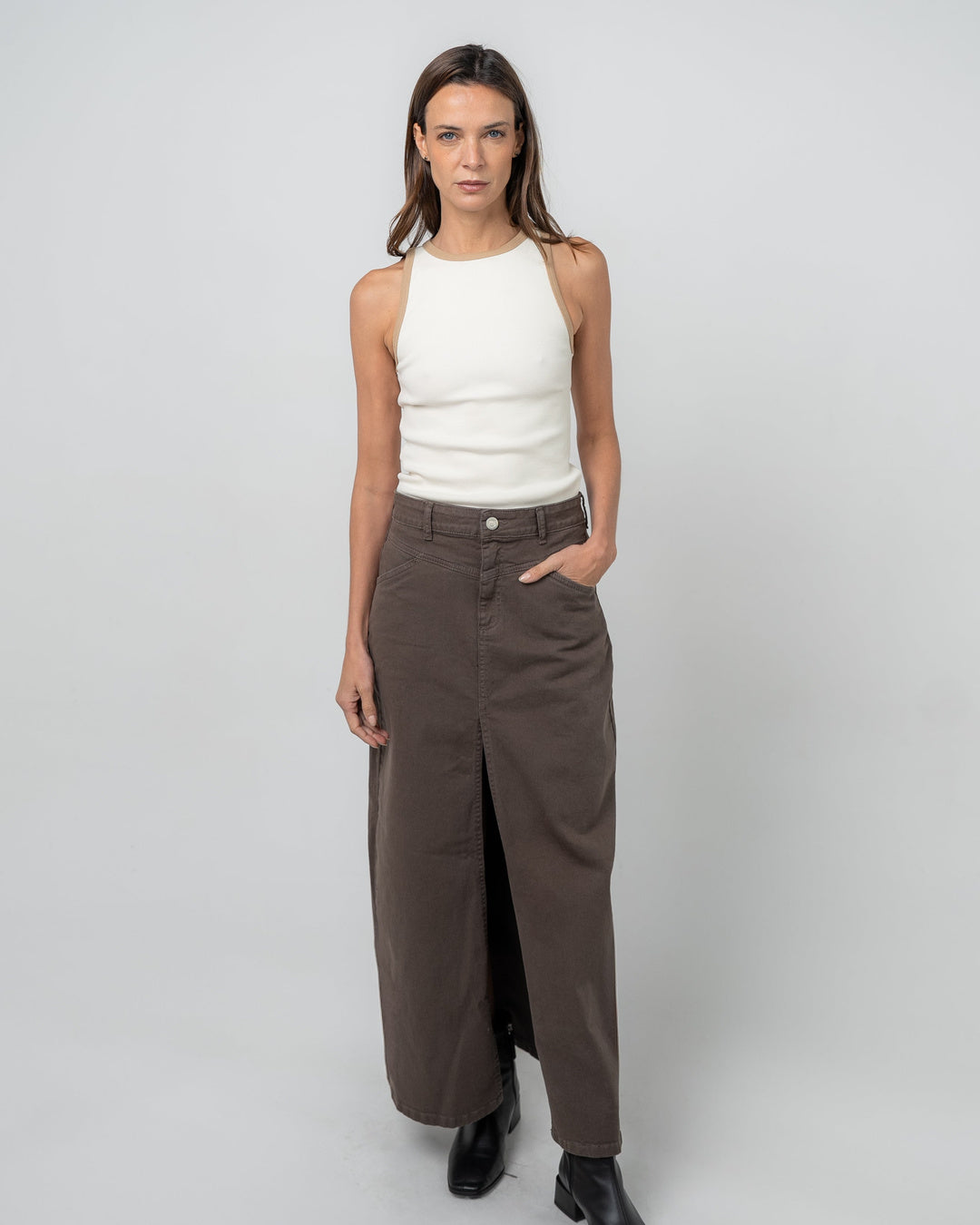 Falda denim color Marrón - Ochi and Co | denim