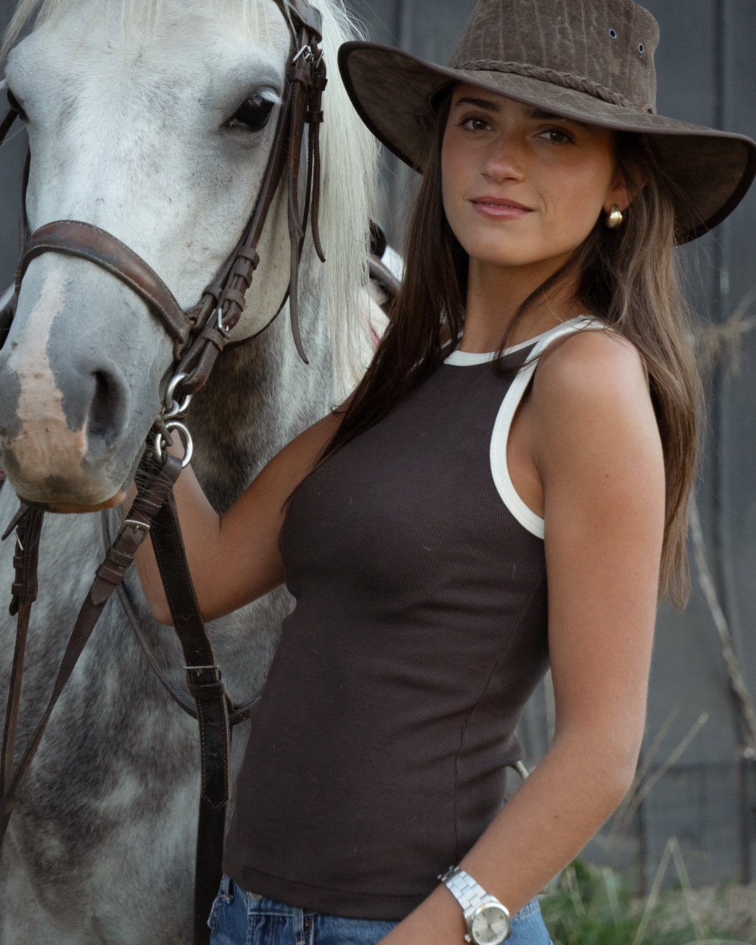 Tank top halter color Crudo/Ivory - Vista trasera